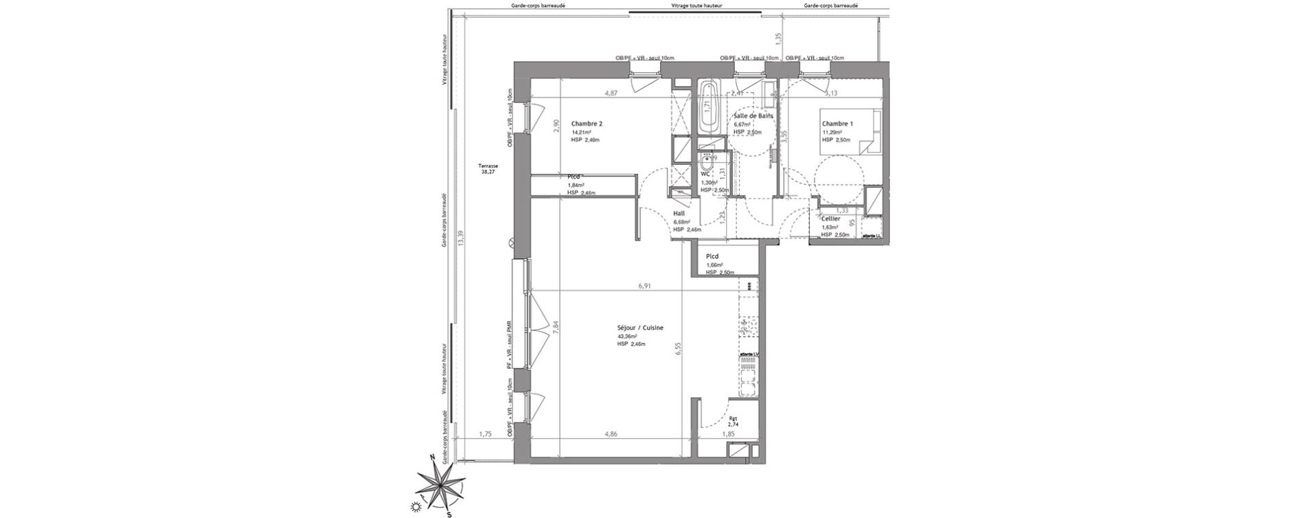 Appartement T3 de 91,38 m2 &agrave; Villeneuve-D'Ascq Centre