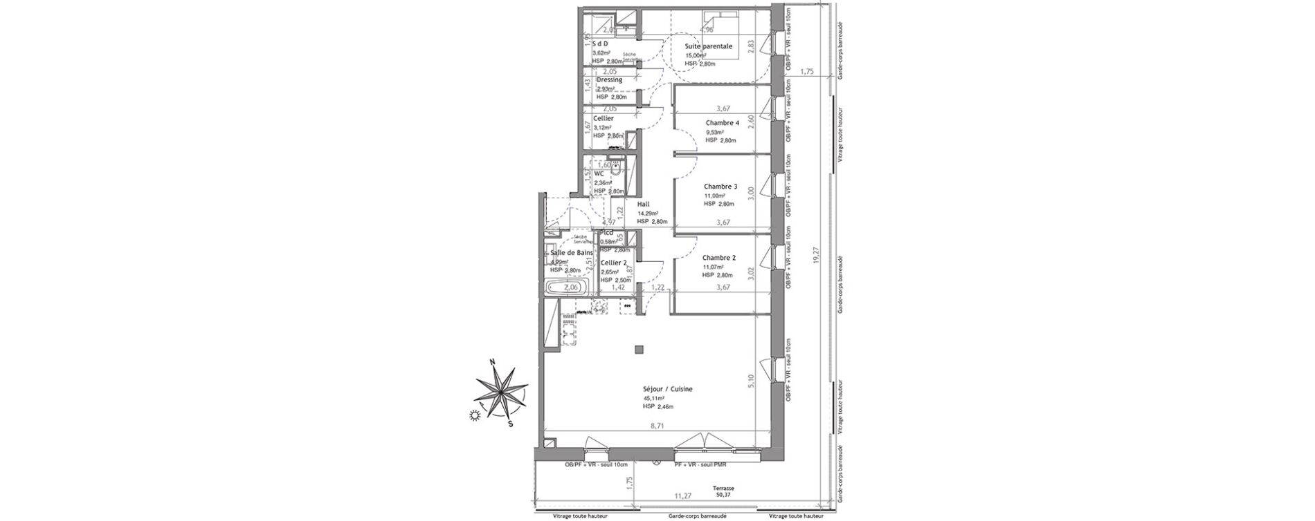 Appartement T5 de 126,25 m2 &agrave; Villeneuve-D'Ascq Centre