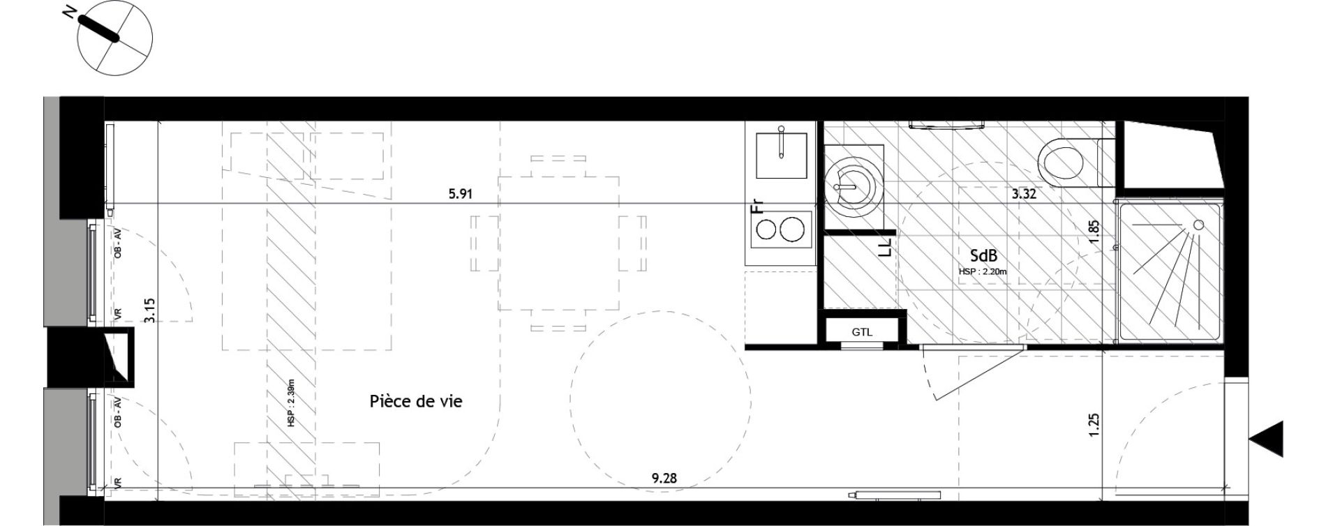 Studio de 28,00 m2 &agrave; Villeneuve-D'Ascq Pr&eacute;s