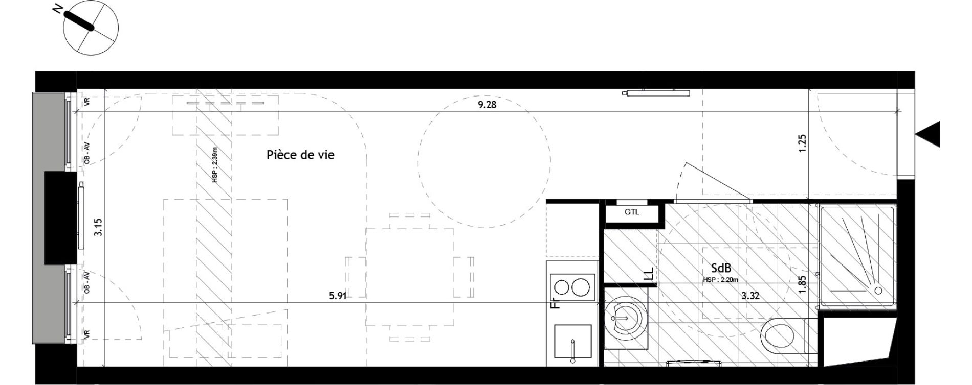 Studio de 28,10 m2 &agrave; Villeneuve-D'Ascq Pr&eacute;s