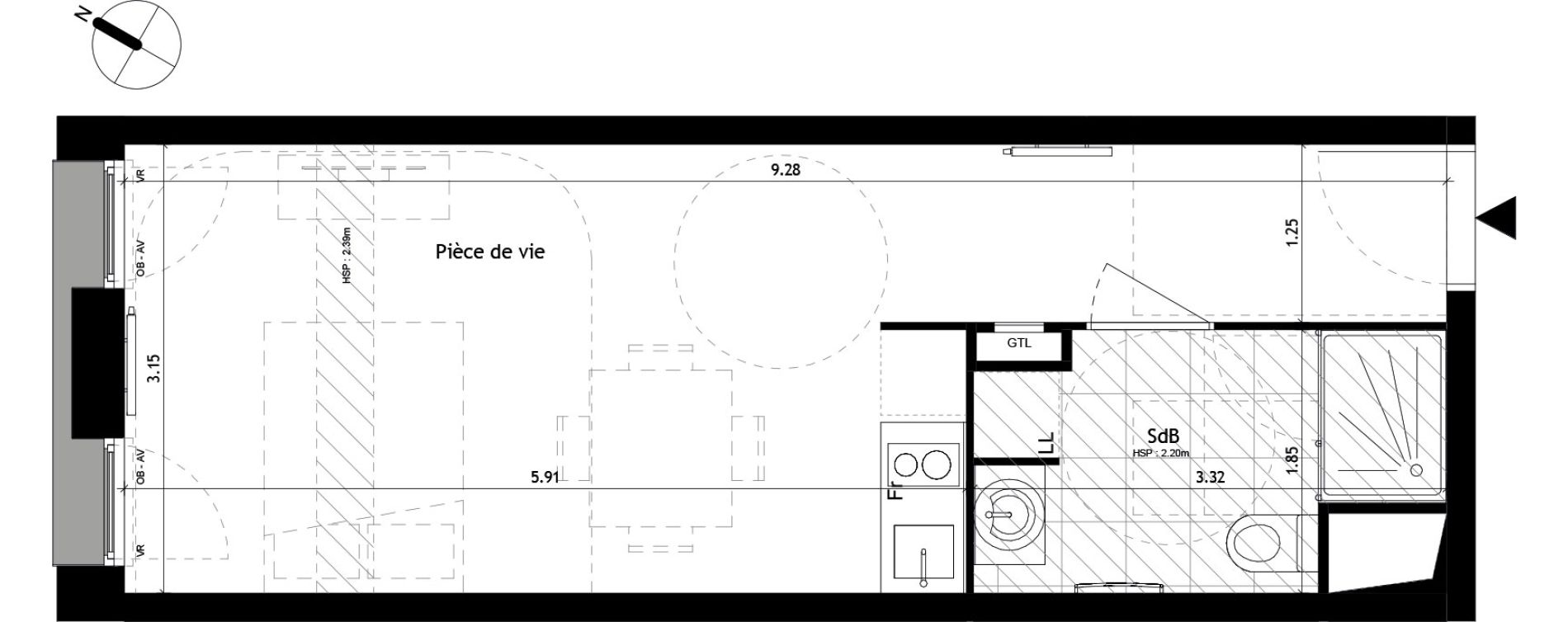 Studio de 28,10 m2 &agrave; Villeneuve-D'Ascq Pr&eacute;s