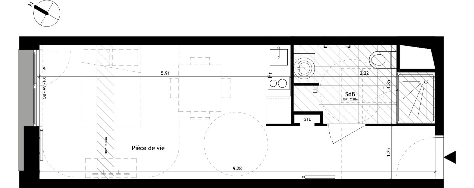 Studio de 28,10 m2 &agrave; Villeneuve-D'Ascq Pr&eacute;s