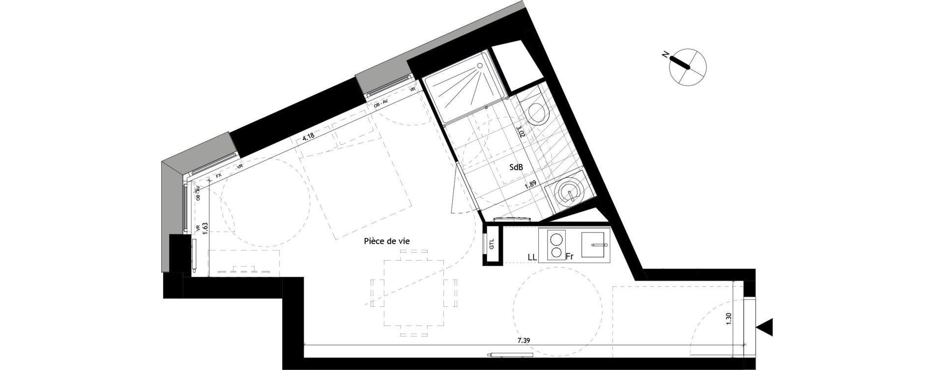 Studio de 28,40 m2 &agrave; Villeneuve-D'Ascq Pr&eacute;s