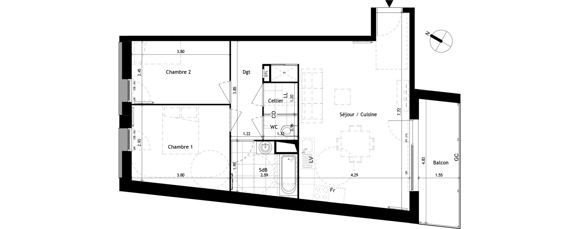 Appartement T3 de 64,60 m2 &agrave; Villeneuve-D'Ascq Pr&eacute;s