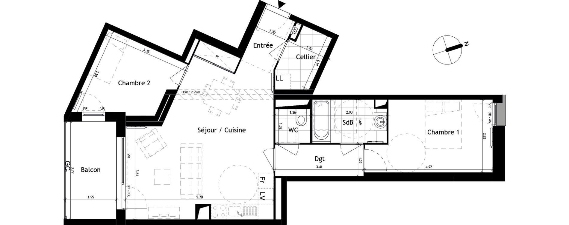 Appartement T3 de 68,50 m2 &agrave; Villeneuve-D'Ascq Pr&eacute;s
