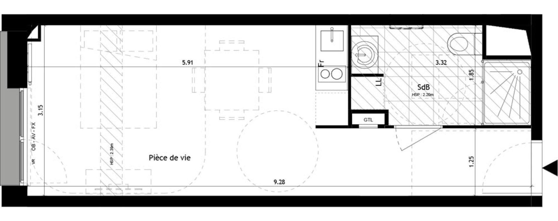 Studio de 28,00 m2 &agrave; Villeneuve-D'Ascq Pr&eacute;s