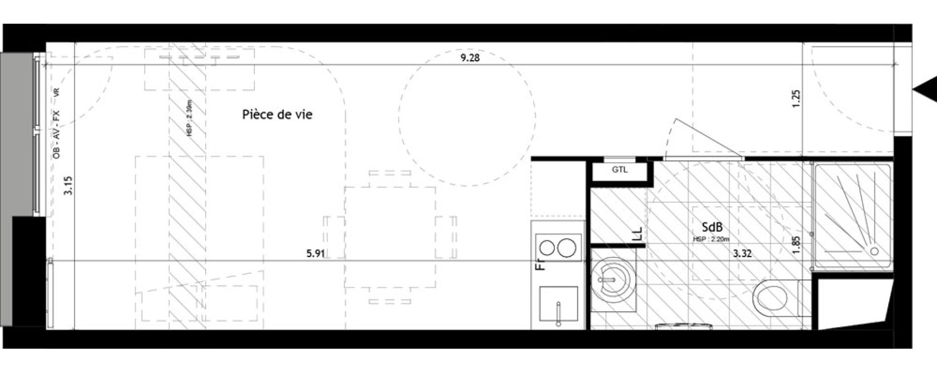 Studio de 28,10 m2 &agrave; Villeneuve-D'Ascq Pr&eacute;s