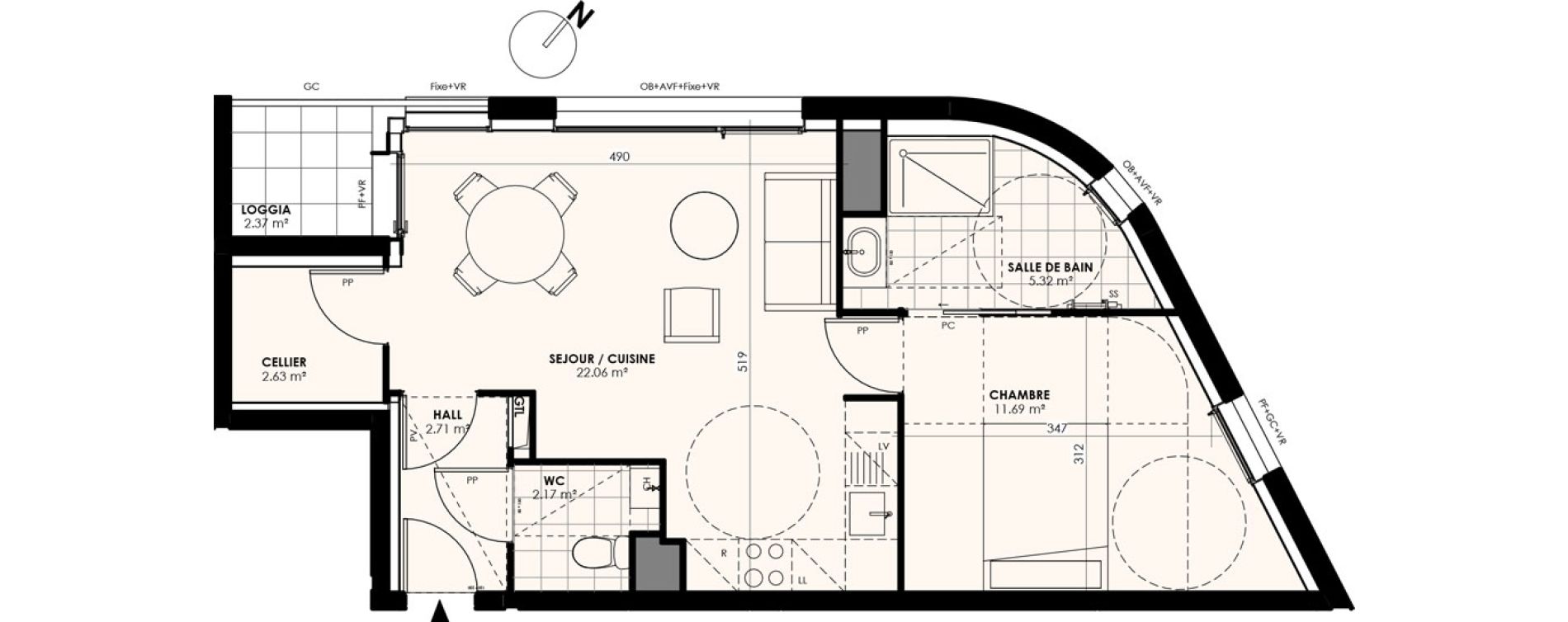 Appartement T2 de 46,58 m2 &agrave; Villeneuve-D'Ascq Moulin d ascq