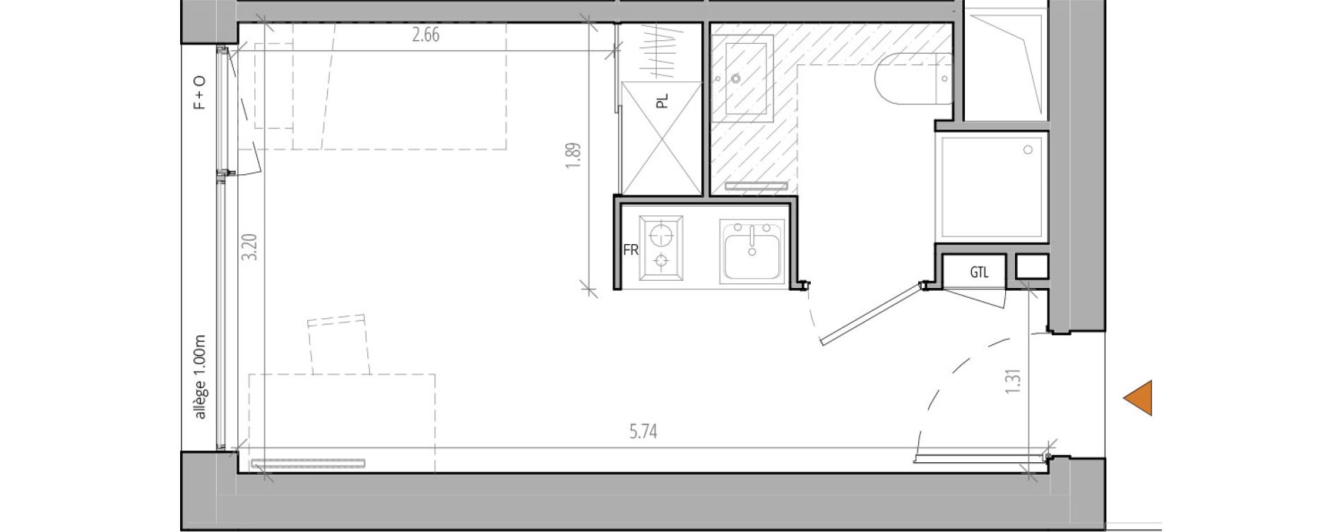 Appartement T1 meubl&eacute; de 17,40 m2 &agrave; Villeneuve-D'Ascq Cite scientifique