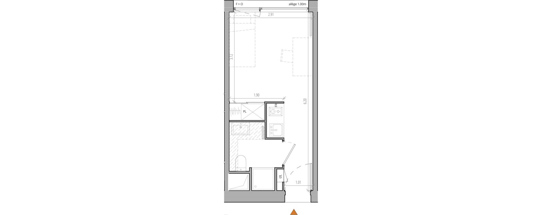 Appartement T1 meubl&eacute; de 17,00 m2 &agrave; Villeneuve-D'Ascq Cite scientifique