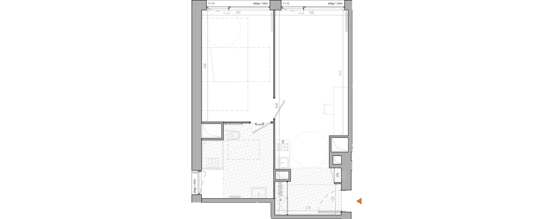 Appartement T2 meubl&eacute; de 45,60 m2 &agrave; Villeneuve-D'Ascq Cite scientifique