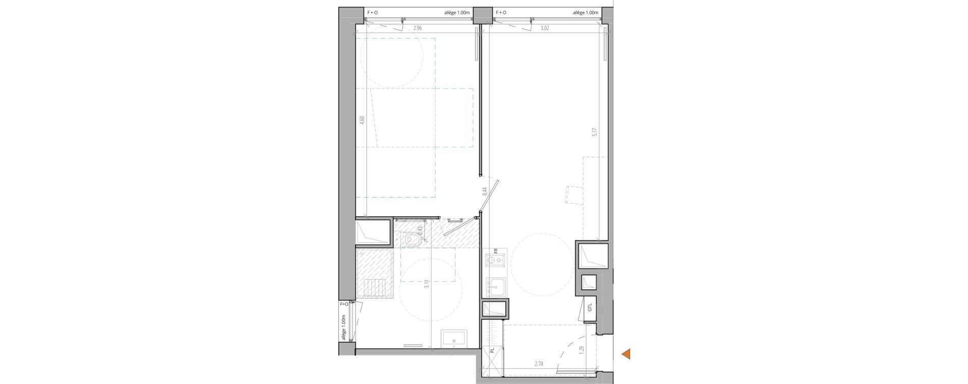 Appartement T2 meubl&eacute; de 45,60 m2 &agrave; Villeneuve-D'Ascq Cite scientifique