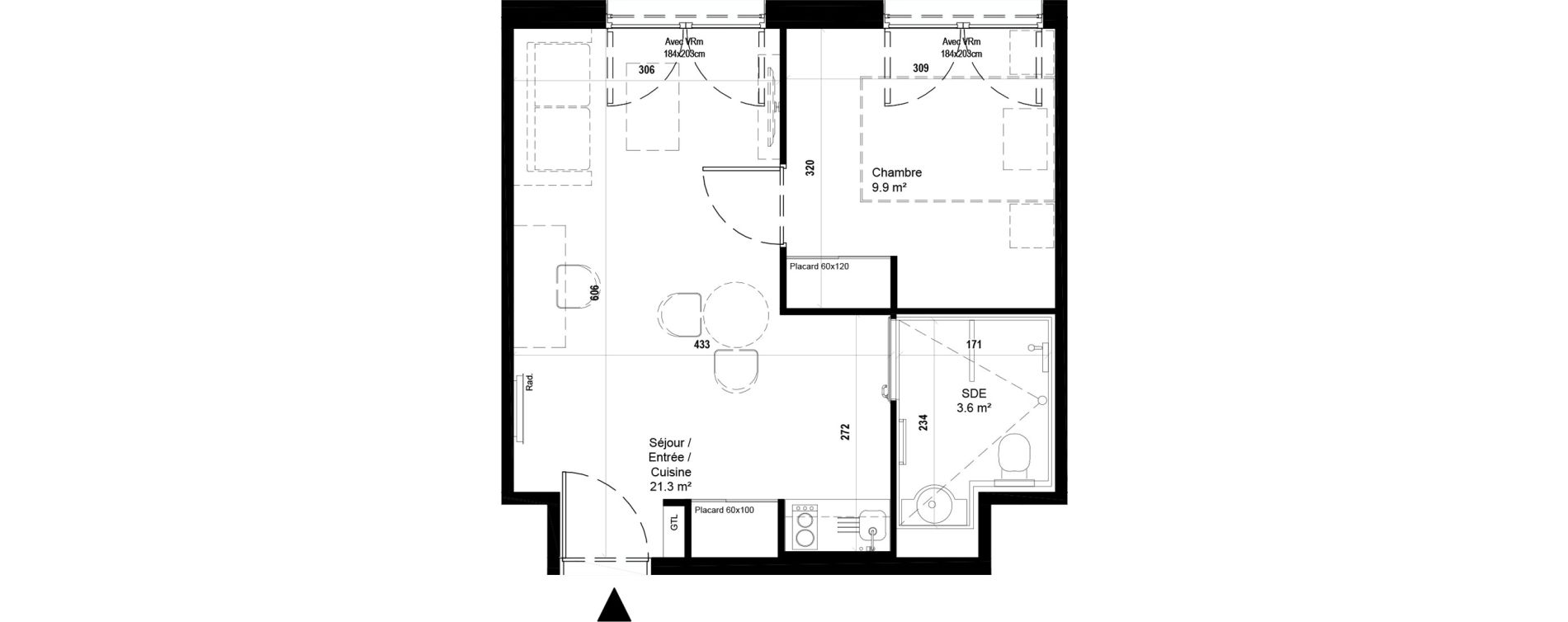 Appartement T2 meubl&eacute; de 34,80 m2 &agrave; Villeneuve-D'Ascq Ch&acirc;teau - parc du h&eacute;ron