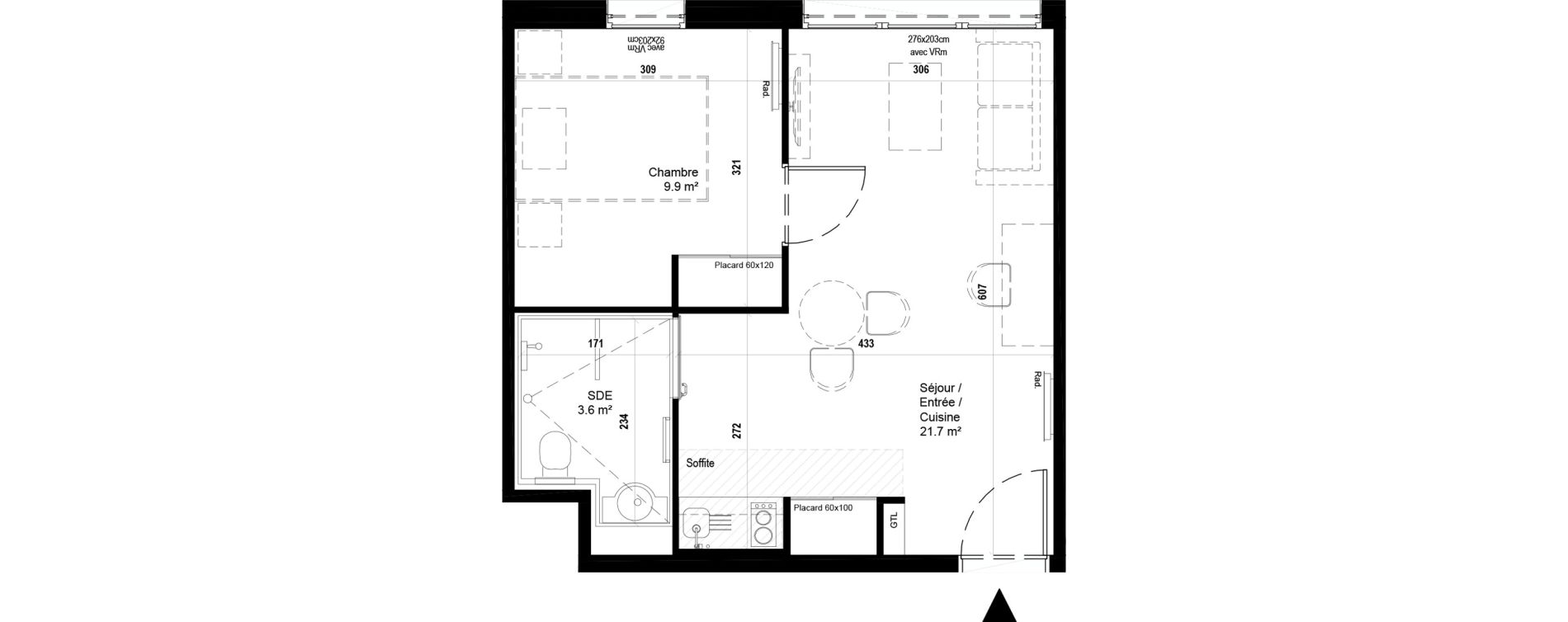 Appartement T2 meubl&eacute; de 35,20 m2 &agrave; Villeneuve-D'Ascq Ch&acirc;teau - parc du h&eacute;ron