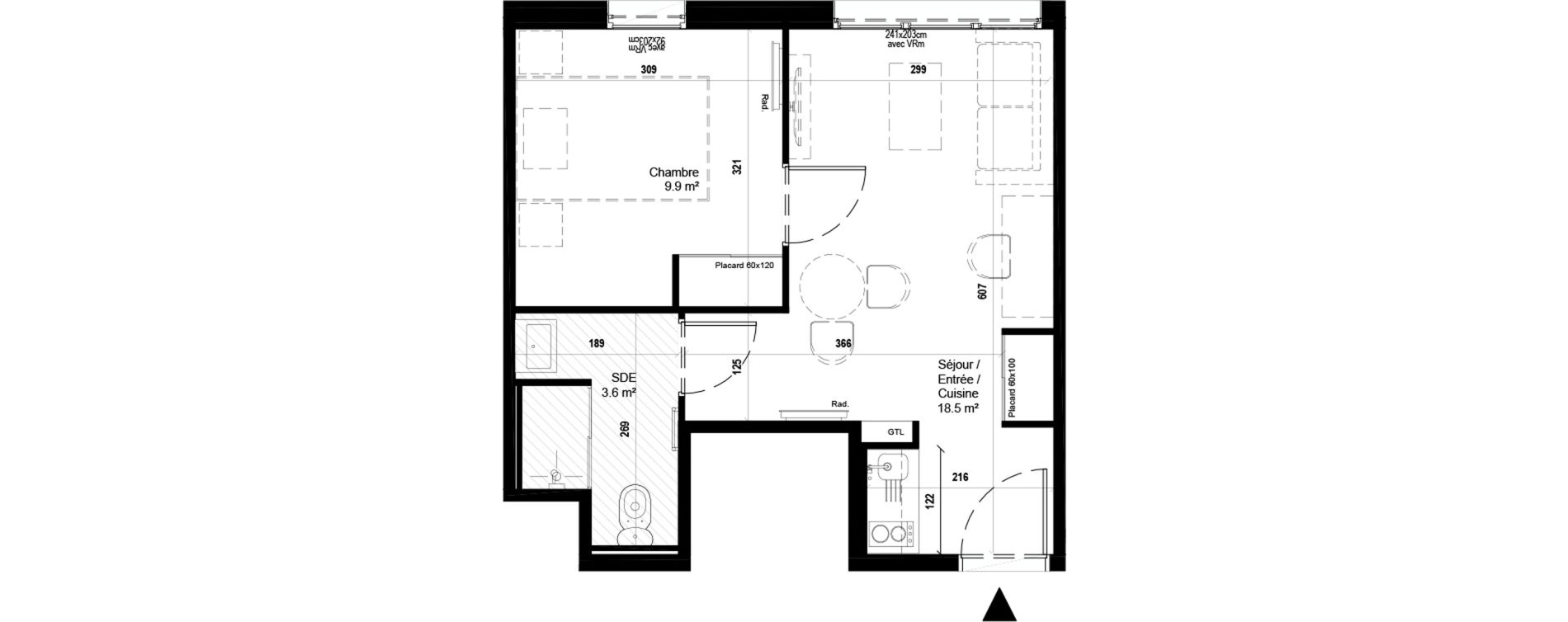 Appartement T2 meubl&eacute; de 32,00 m2 &agrave; Villeneuve-D'Ascq Ch&acirc;teau - parc du h&eacute;ron