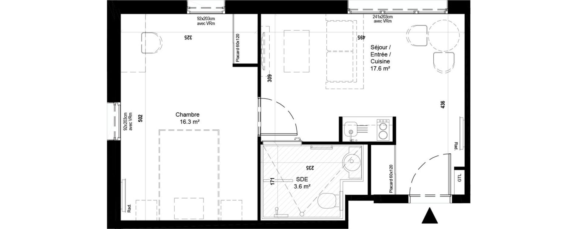 Appartement T2 meubl&eacute; de 37,50 m2 &agrave; Villeneuve-D'Ascq Ch&acirc;teau - parc du h&eacute;ron