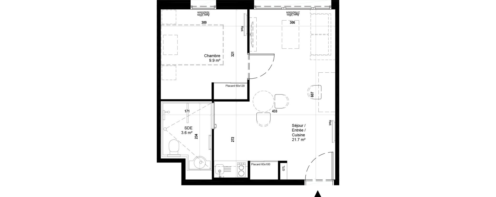 Appartement T2 meubl&eacute; de 35,20 m2 &agrave; Villeneuve-D'Ascq Ch&acirc;teau - parc du h&eacute;ron