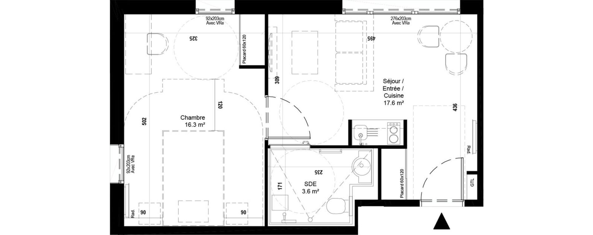 Appartement T2 meubl&eacute; de 37,50 m2 &agrave; Villeneuve-D'Ascq Ch&acirc;teau - parc du h&eacute;ron