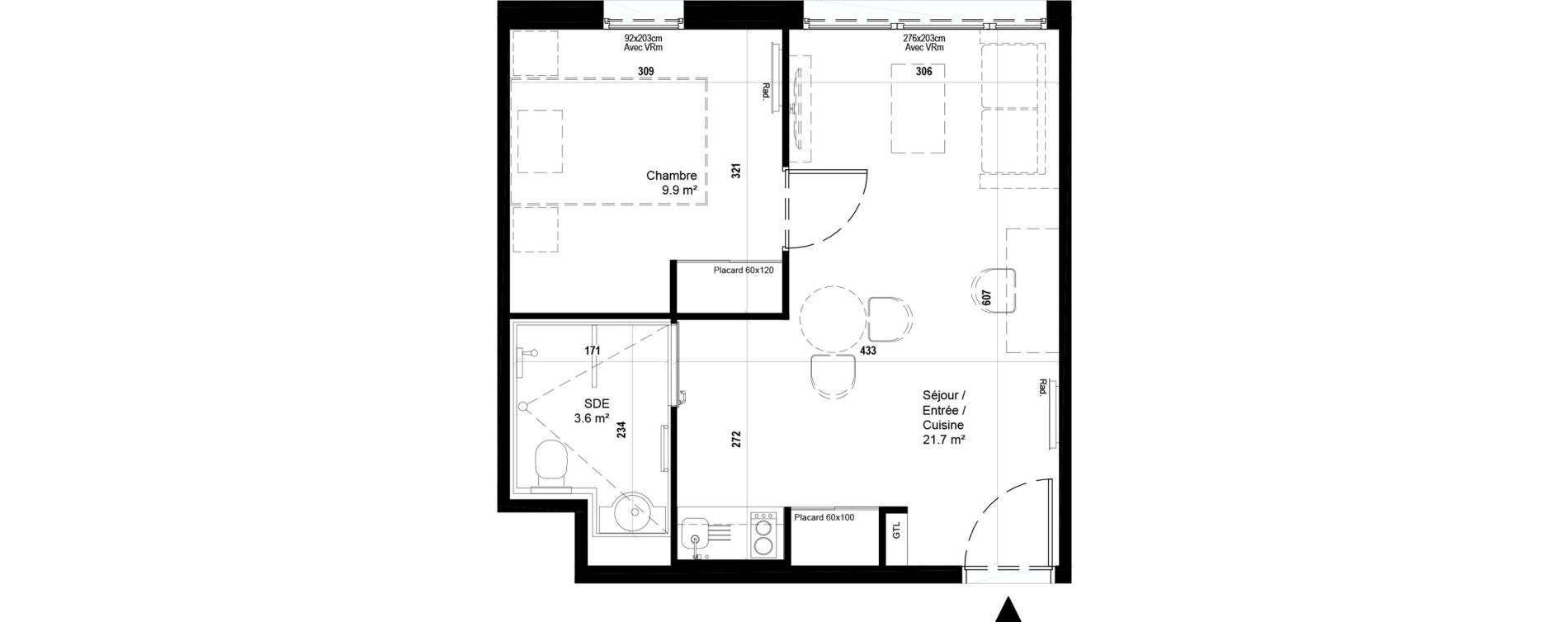 Appartement T2 meubl&eacute; de 35,20 m2 &agrave; Villeneuve-D'Ascq Ch&acirc;teau - parc du h&eacute;ron