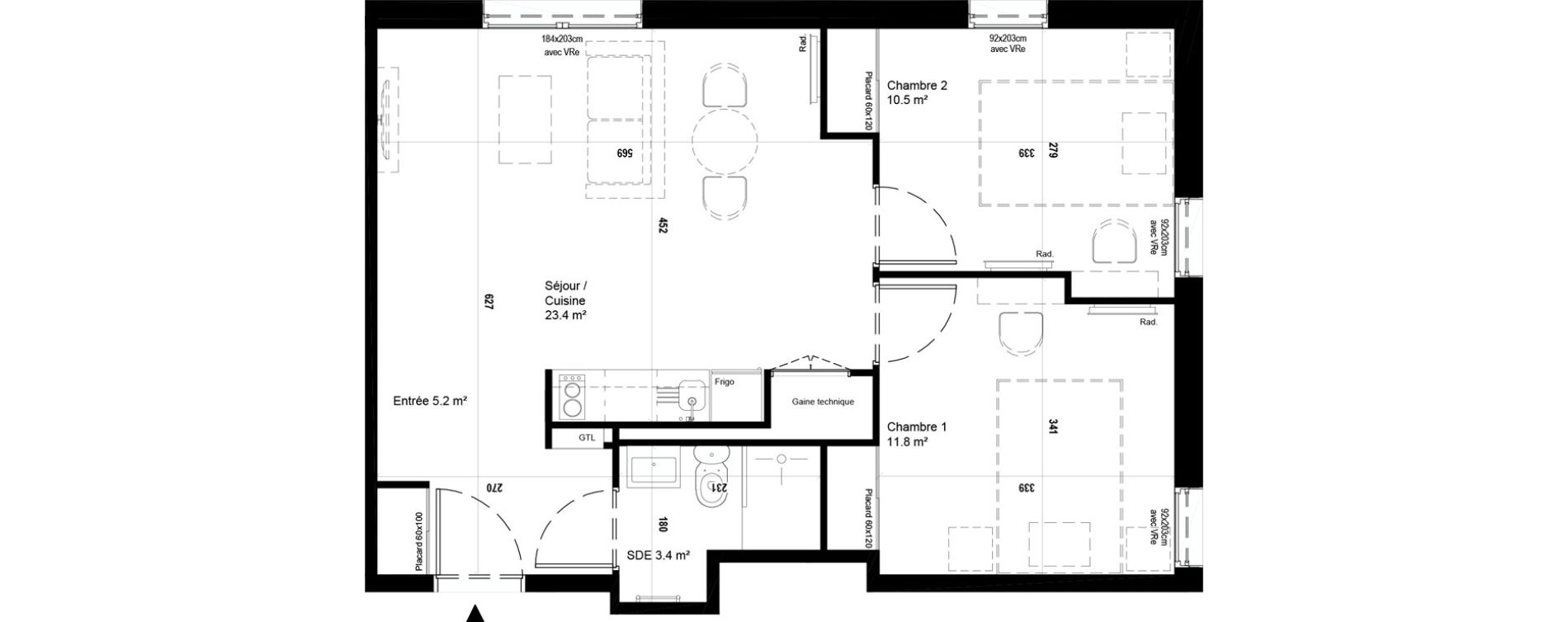 Appartement T3 meubl&eacute; de 54,30 m2 &agrave; Villeneuve-D'Ascq Ch&acirc;teau - parc du h&eacute;ron