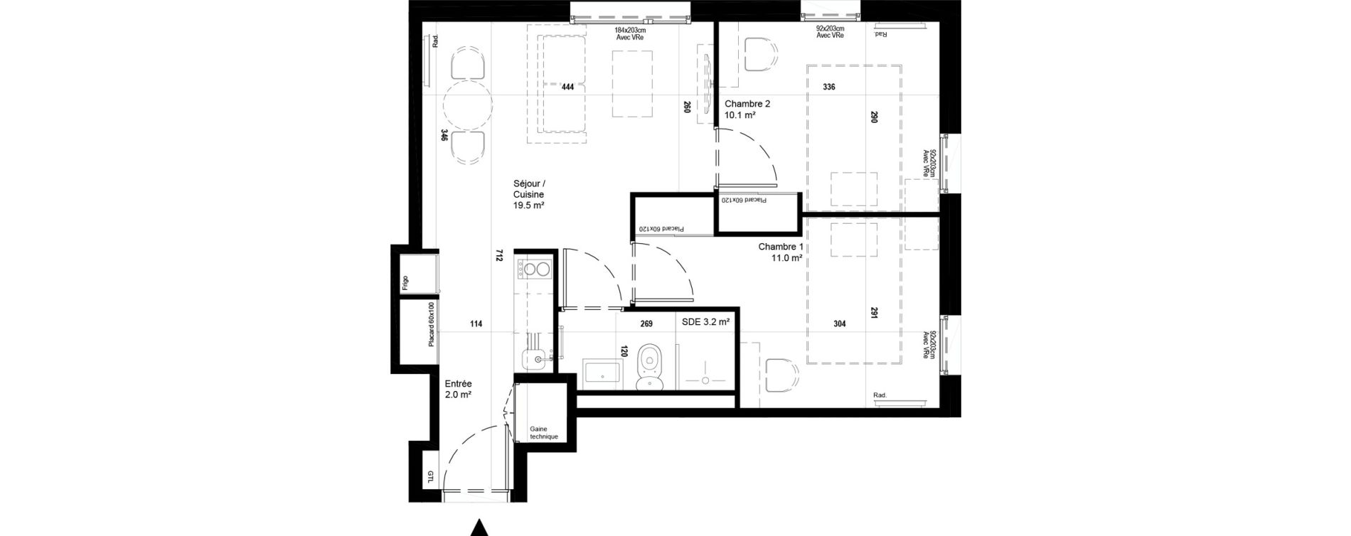 Appartement T3 meubl&eacute; de 45,80 m2 &agrave; Villeneuve-D'Ascq Ch&acirc;teau - parc du h&eacute;ron