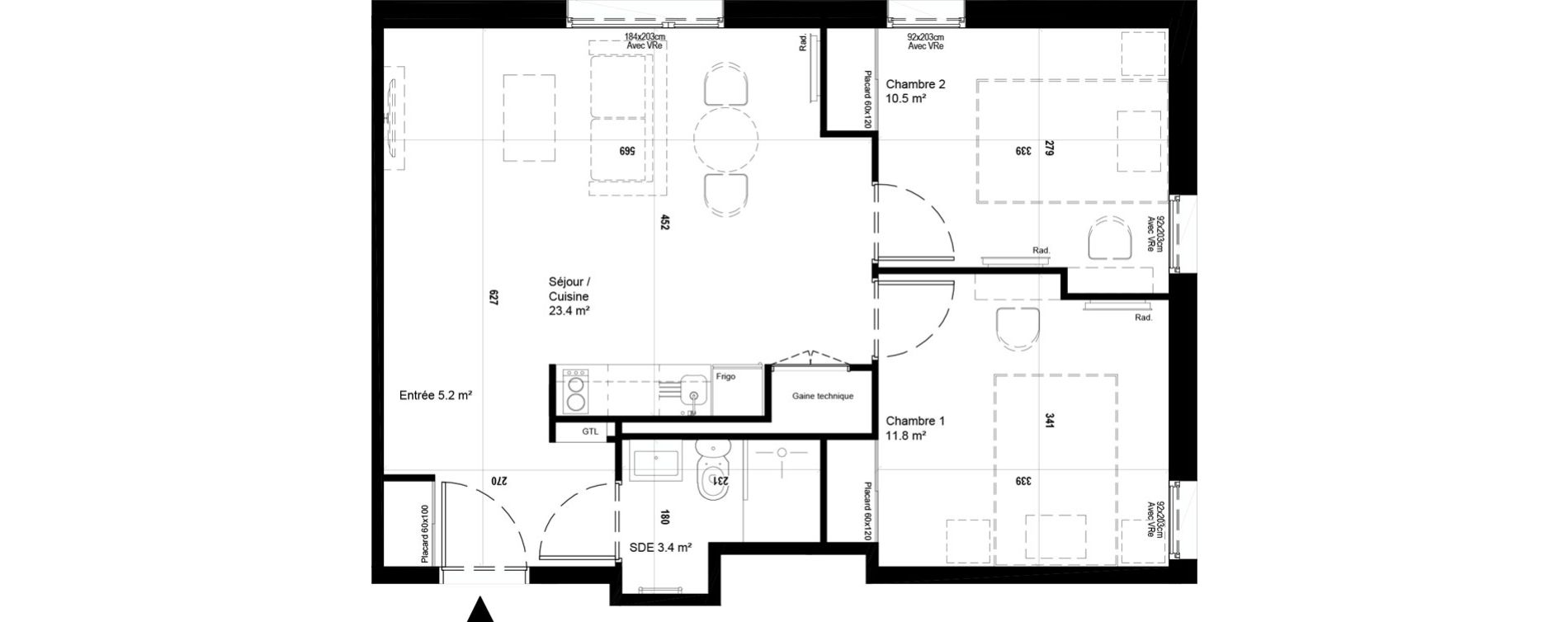 Appartement T3 meubl&eacute; de 54,30 m2 &agrave; Villeneuve-D'Ascq Ch&acirc;teau - parc du h&eacute;ron