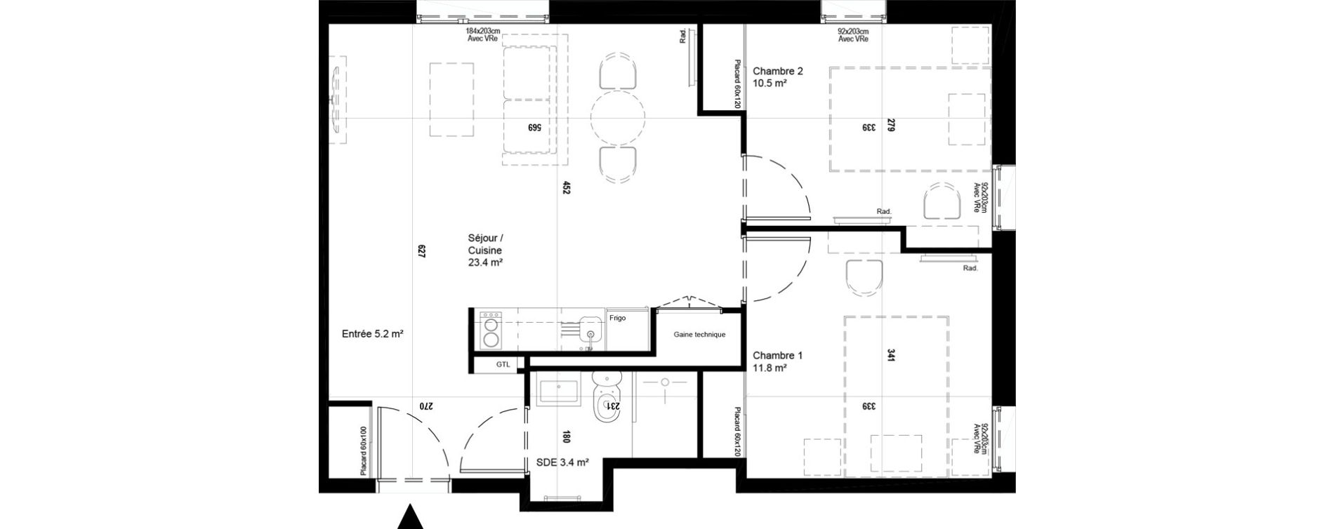 Appartement T3 meubl&eacute; de 54,30 m2 &agrave; Villeneuve-D'Ascq Ch&acirc;teau - parc du h&eacute;ron