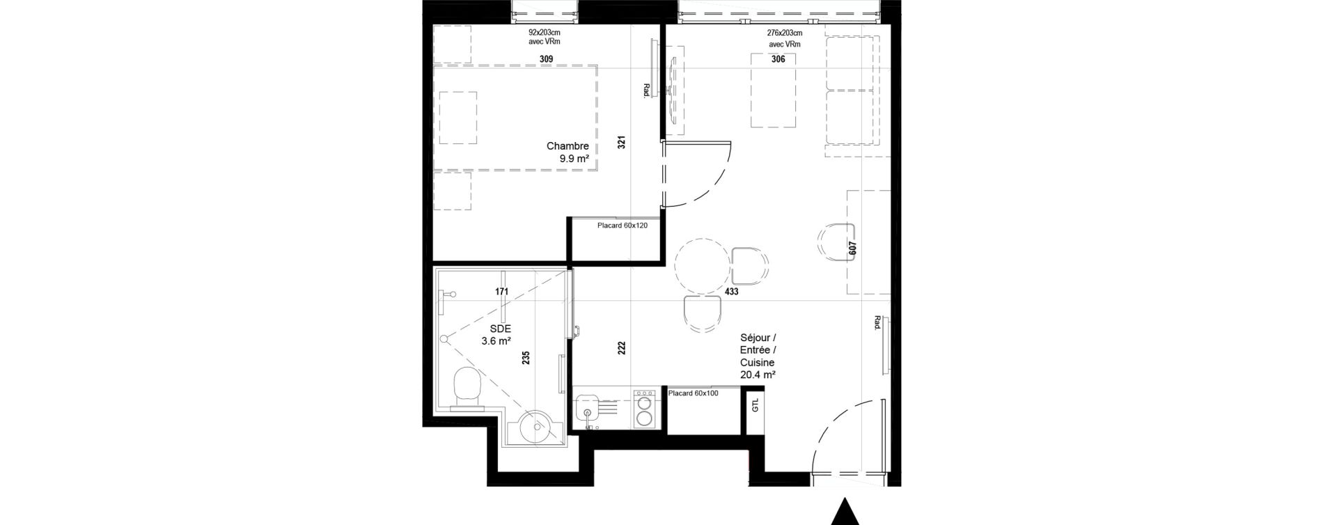 Appartement T2 meubl&eacute; de 33,90 m2 &agrave; Villeneuve-D'Ascq Ch&acirc;teau - parc du h&eacute;ron