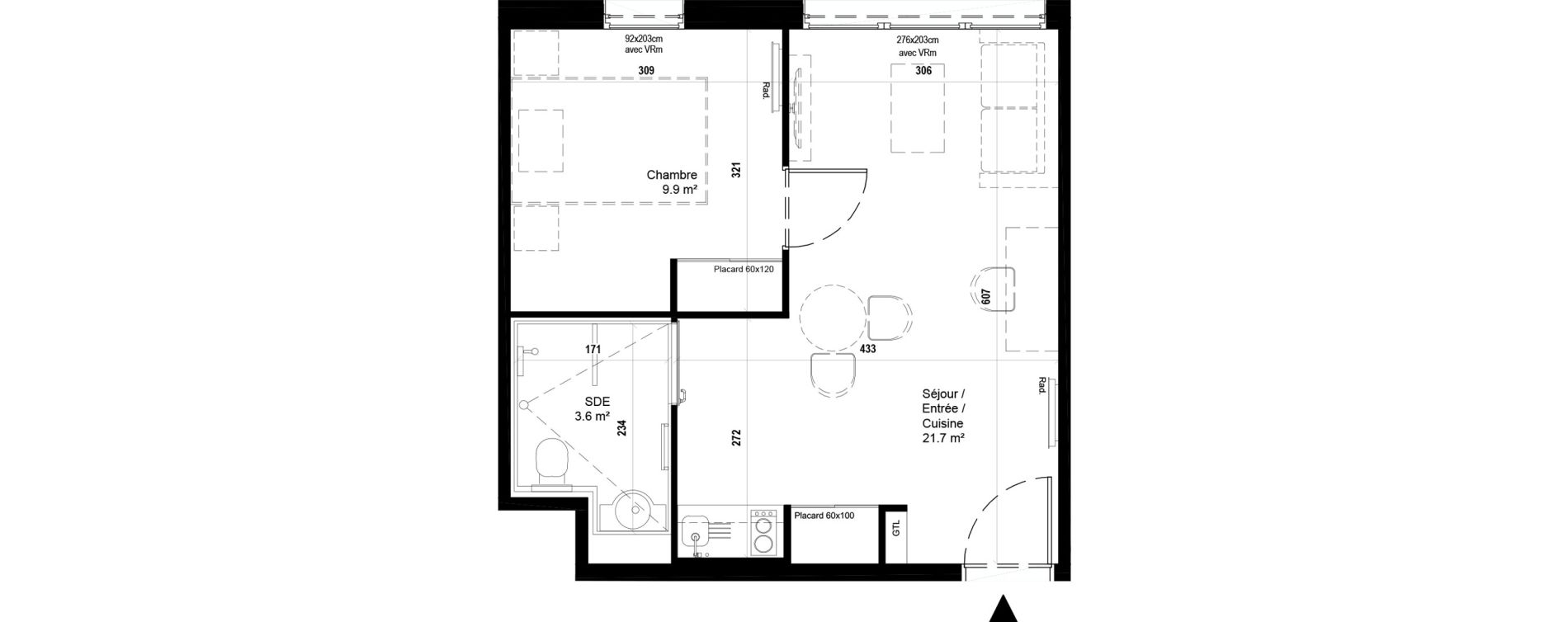 Appartement T2 meubl&eacute; de 35,20 m2 &agrave; Villeneuve-D'Ascq Ch&acirc;teau - parc du h&eacute;ron