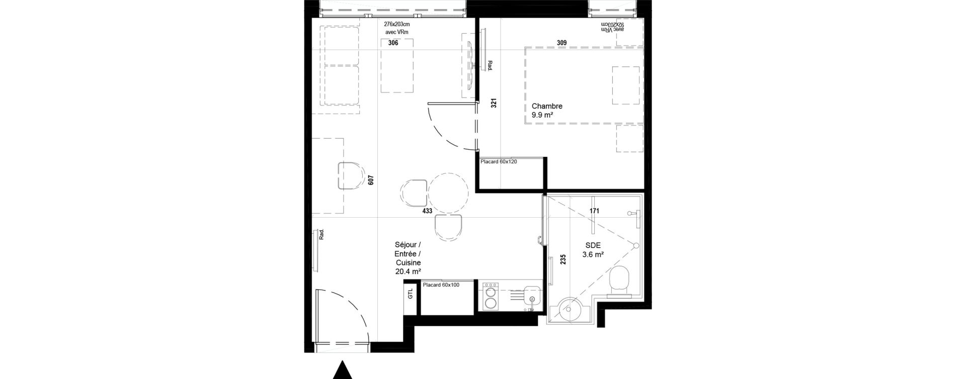 Appartement T2 meubl&eacute; de 33,90 m2 &agrave; Villeneuve-D'Ascq Ch&acirc;teau - parc du h&eacute;ron