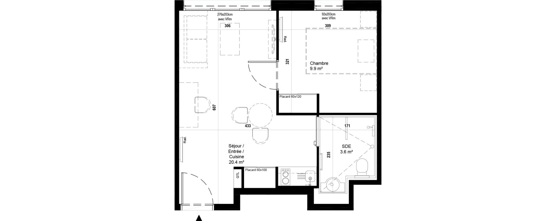 Appartement T2 meubl&eacute; de 33,90 m2 &agrave; Villeneuve-D'Ascq Ch&acirc;teau - parc du h&eacute;ron