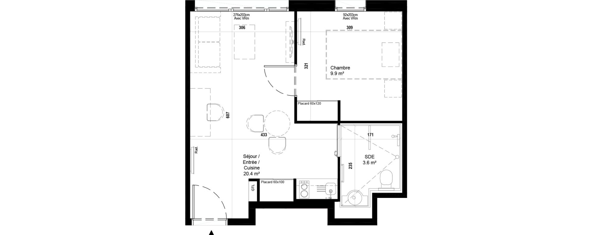 Appartement T2 meubl&eacute; de 33,90 m2 &agrave; Villeneuve-D'Ascq Ch&acirc;teau - parc du h&eacute;ron