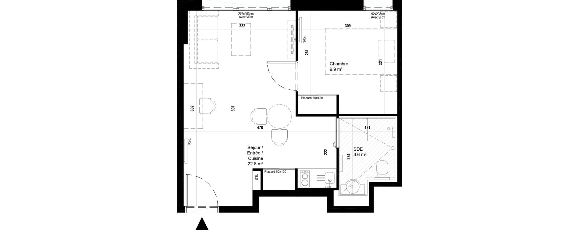 Appartement T2 meubl&eacute; de 36,30 m2 &agrave; Villeneuve-D'Ascq Ch&acirc;teau - parc du h&eacute;ron