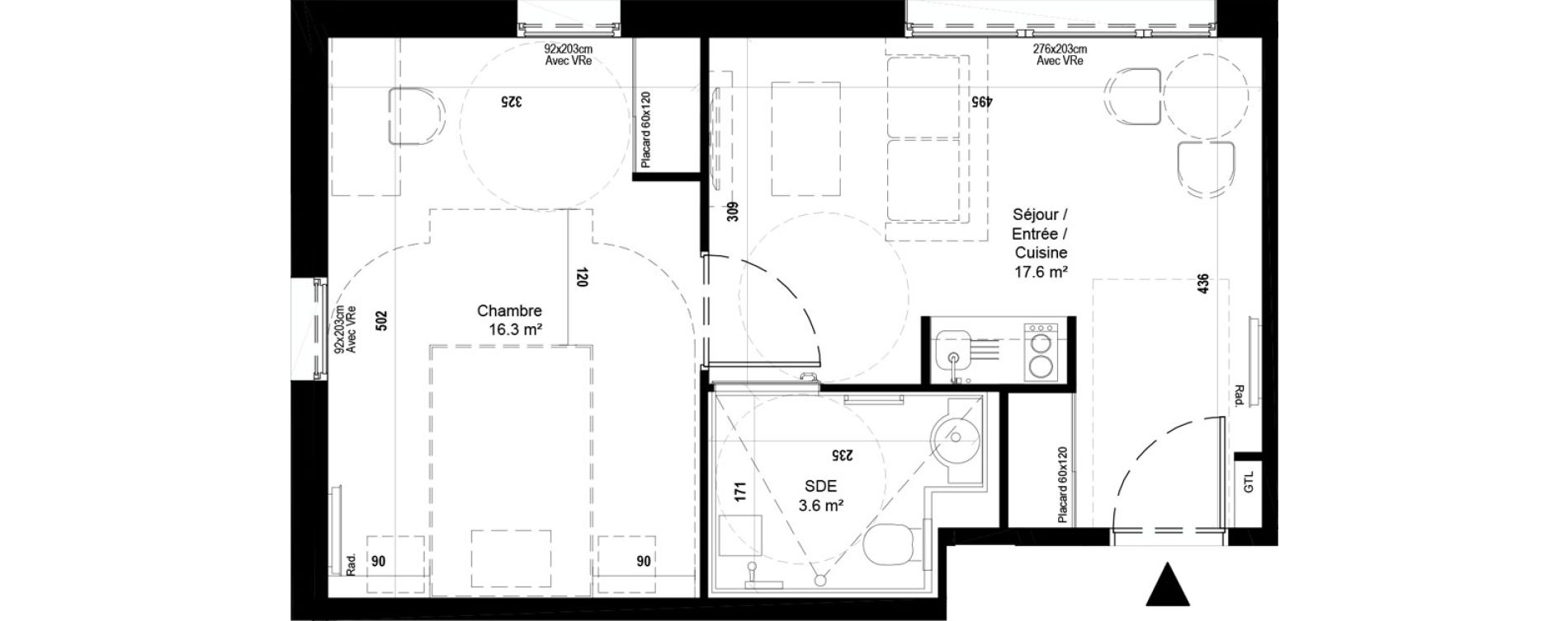 Appartement T2 meubl&eacute; de 37,50 m2 &agrave; Villeneuve-D'Ascq Ch&acirc;teau - parc du h&eacute;ron