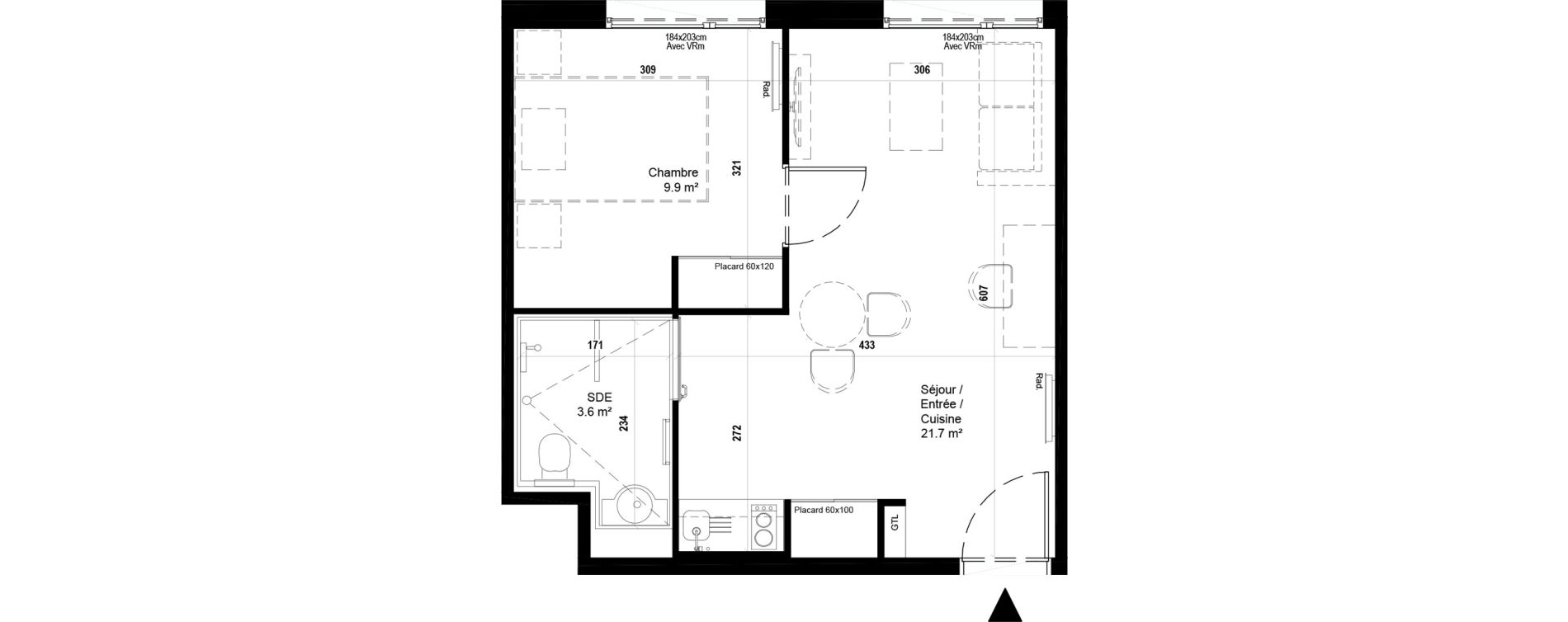 Appartement T2 meubl&eacute; de 35,20 m2 &agrave; Villeneuve-D'Ascq Ch&acirc;teau - parc du h&eacute;ron