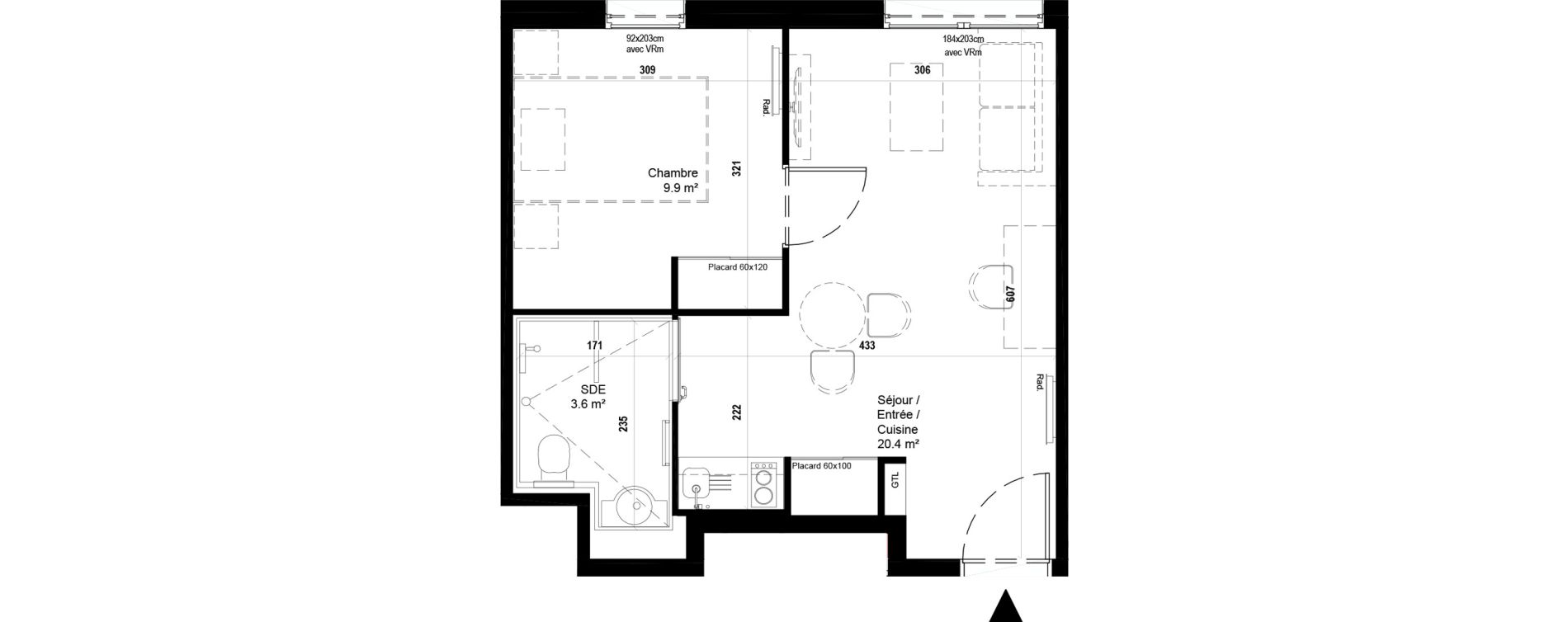 Appartement T2 meubl&eacute; de 33,90 m2 &agrave; Villeneuve-D'Ascq Ch&acirc;teau - parc du h&eacute;ron