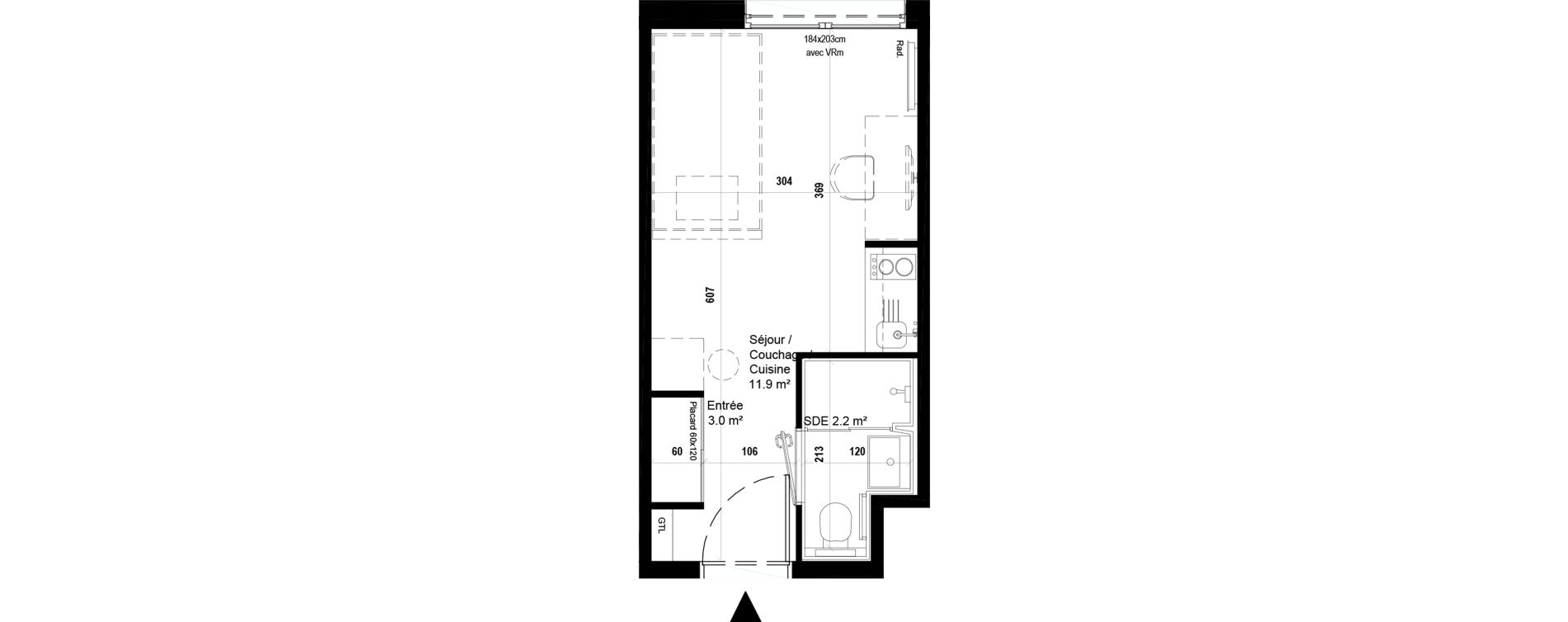 Appartement T1 meubl&eacute; de 17,10 m2 &agrave; Villeneuve-D'Ascq Ch&acirc;teau - parc du h&eacute;ron