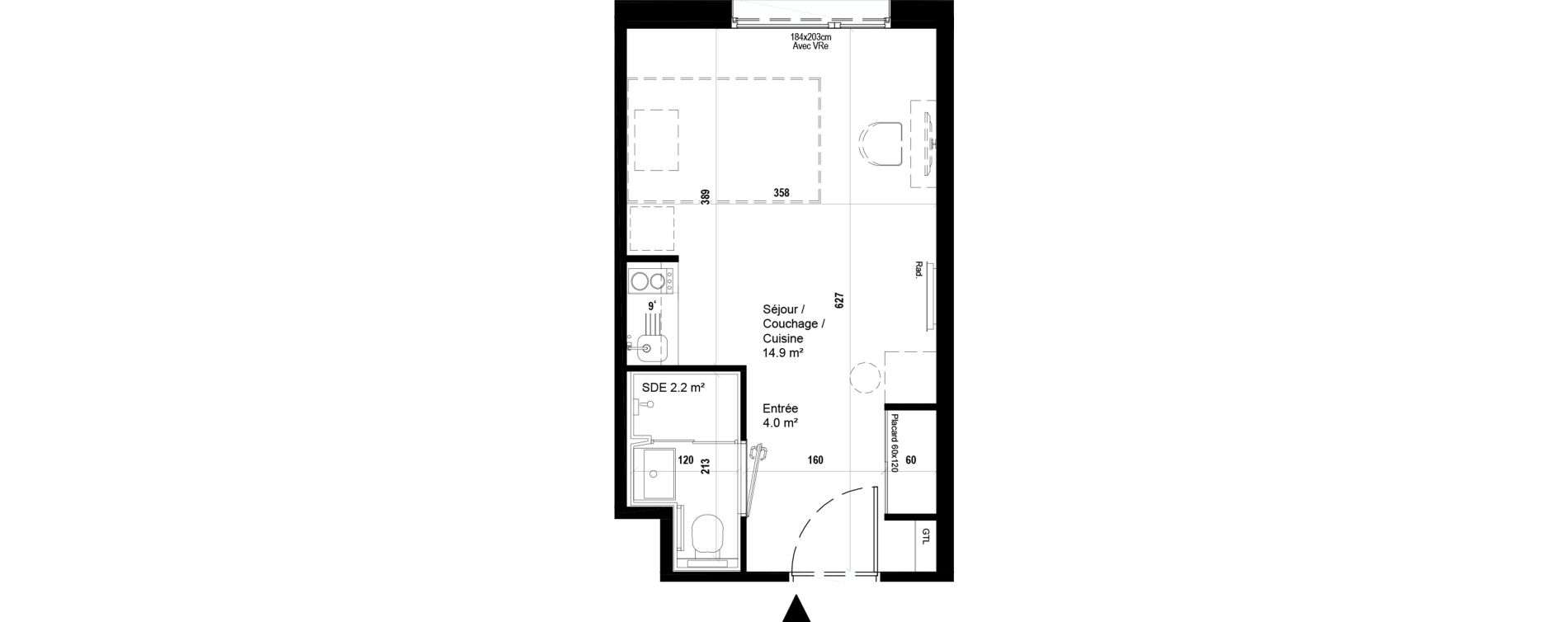 Appartement T1 meubl&eacute; de 21,10 m2 &agrave; Villeneuve-D'Ascq Ch&acirc;teau - parc du h&eacute;ron