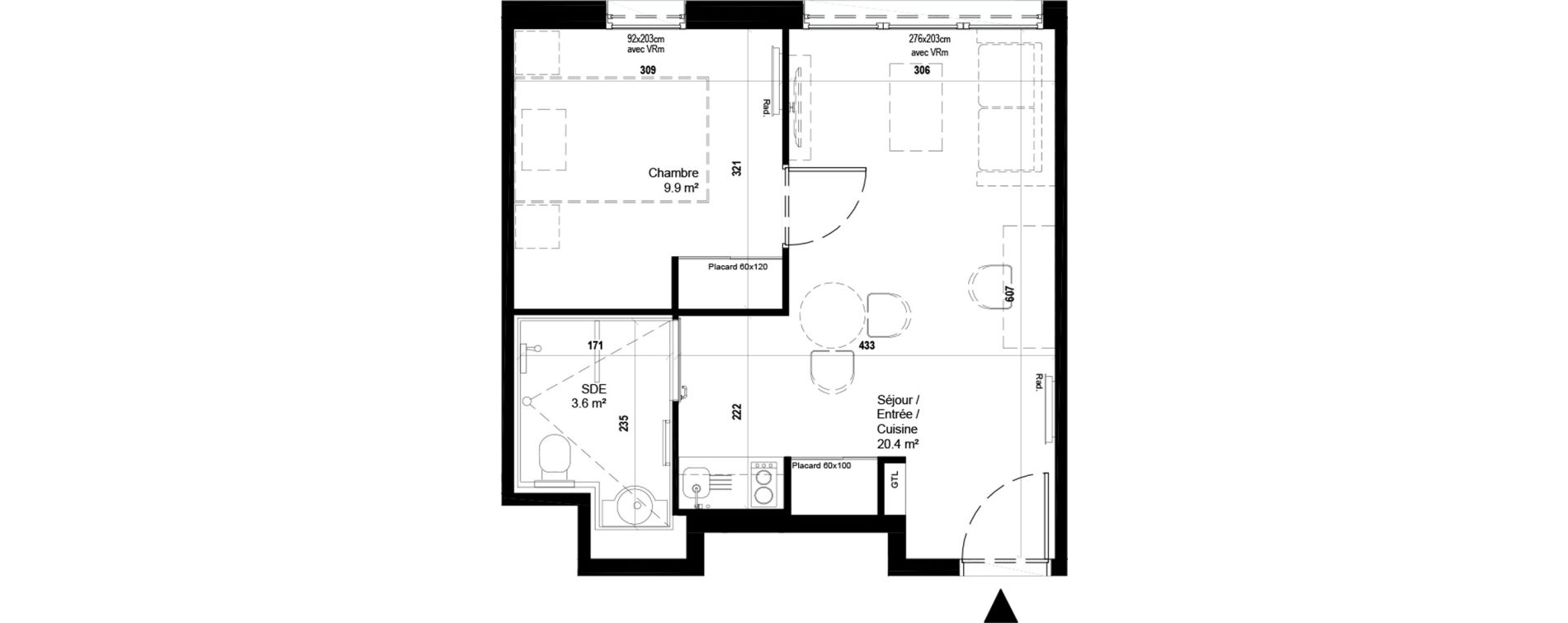 Appartement T2 meubl&eacute; de 33,90 m2 &agrave; Villeneuve-D'Ascq Ch&acirc;teau - parc du h&eacute;ron