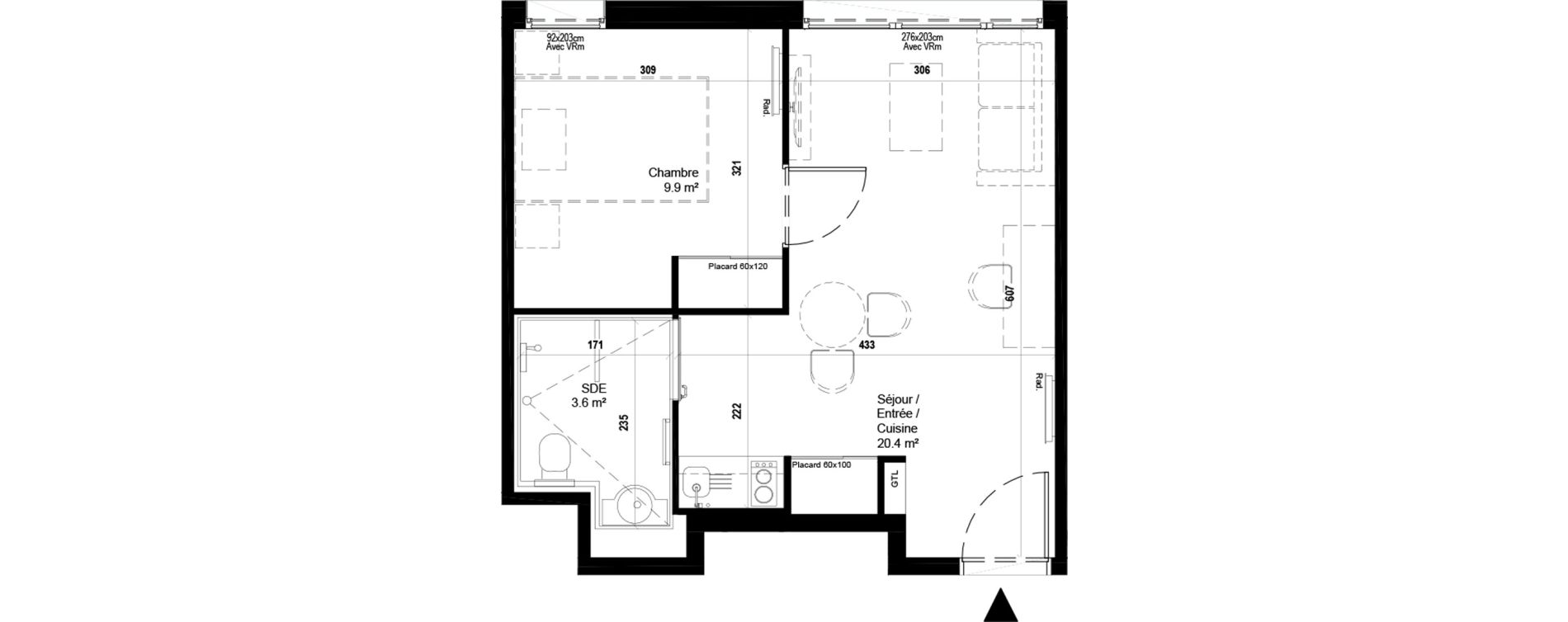 Appartement T2 meubl&eacute; de 33,90 m2 &agrave; Villeneuve-D'Ascq Ch&acirc;teau - parc du h&eacute;ron