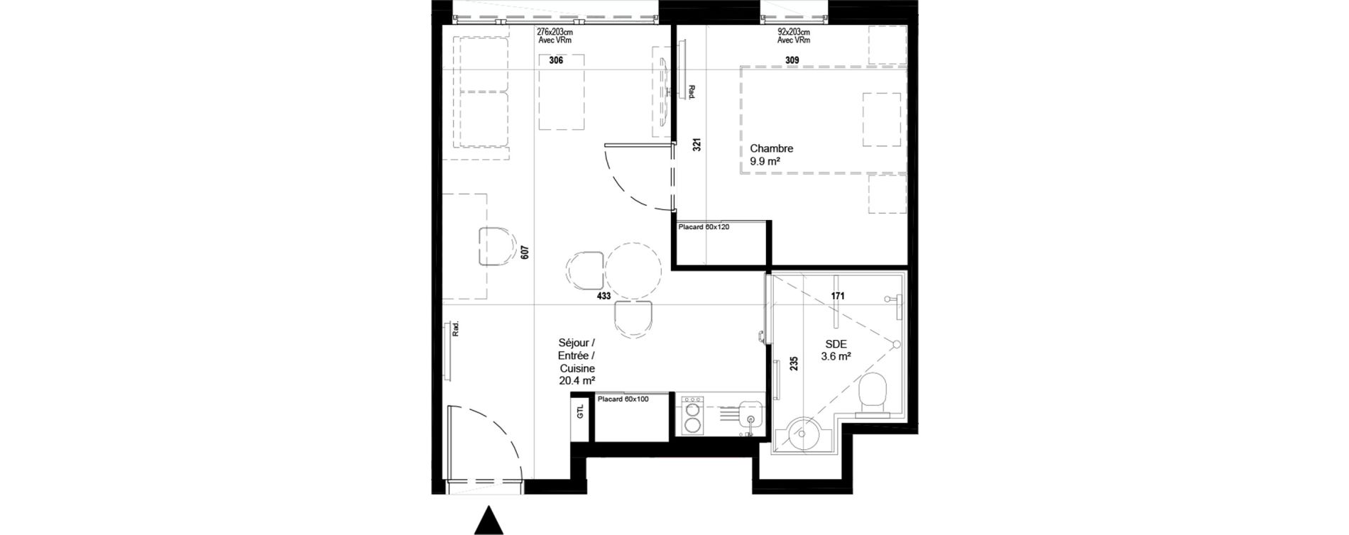 Appartement T2 meubl&eacute; de 33,90 m2 &agrave; Villeneuve-D'Ascq Ch&acirc;teau - parc du h&eacute;ron