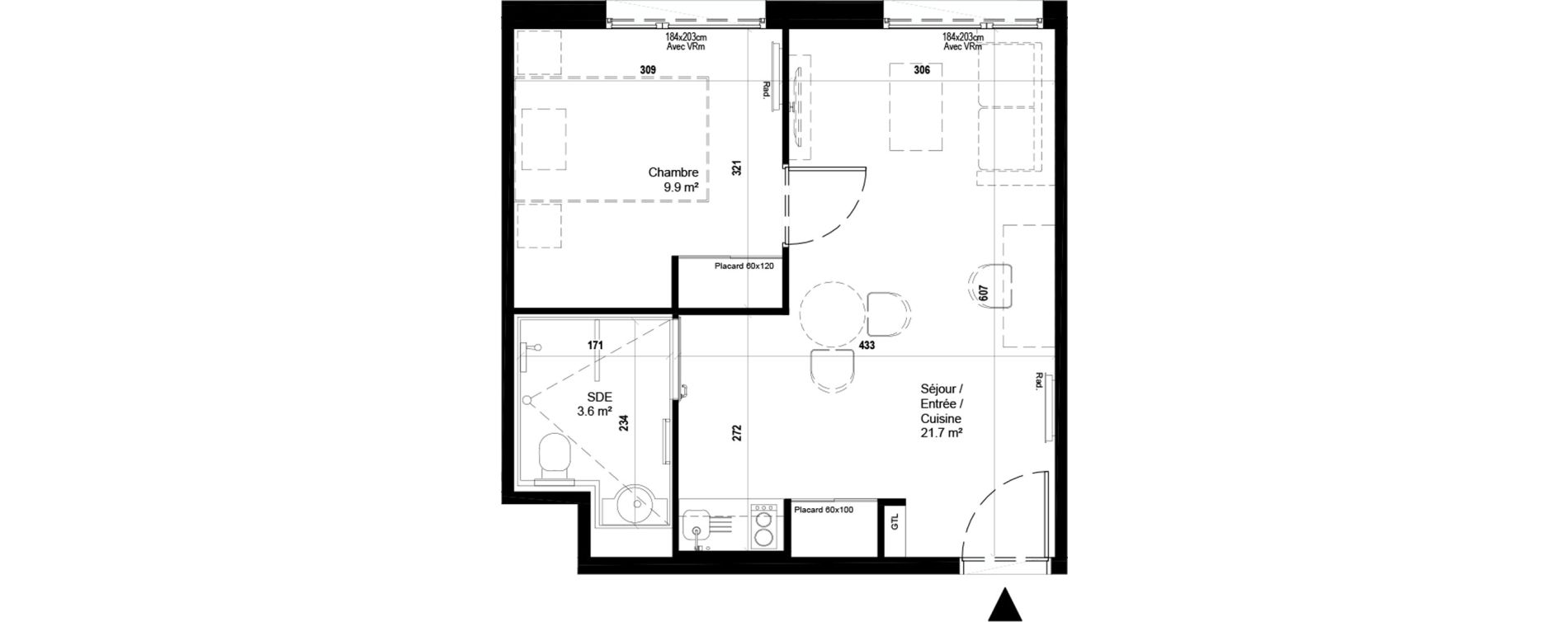 Appartement T2 meubl&eacute; de 35,20 m2 &agrave; Villeneuve-D'Ascq Ch&acirc;teau - parc du h&eacute;ron