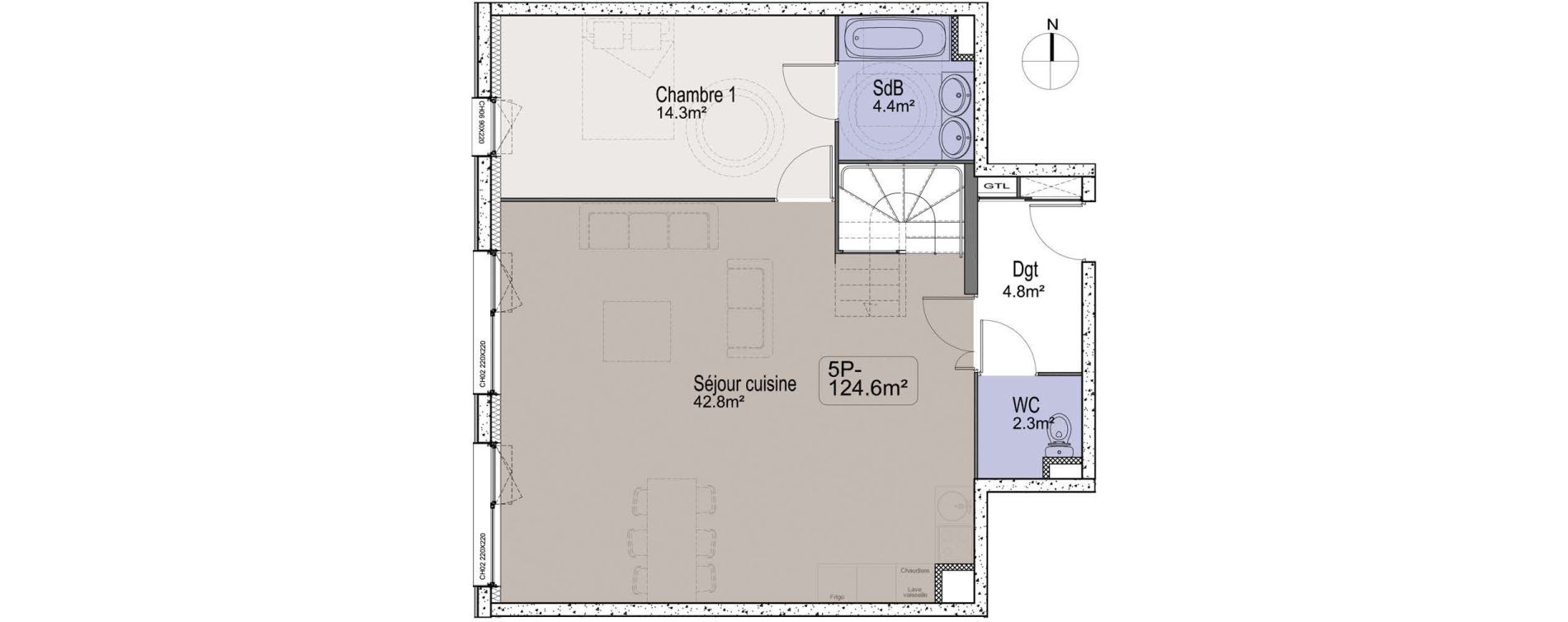 Duplex T5 de 124,60 m2 &agrave; Villeneuve-D'Ascq Centre