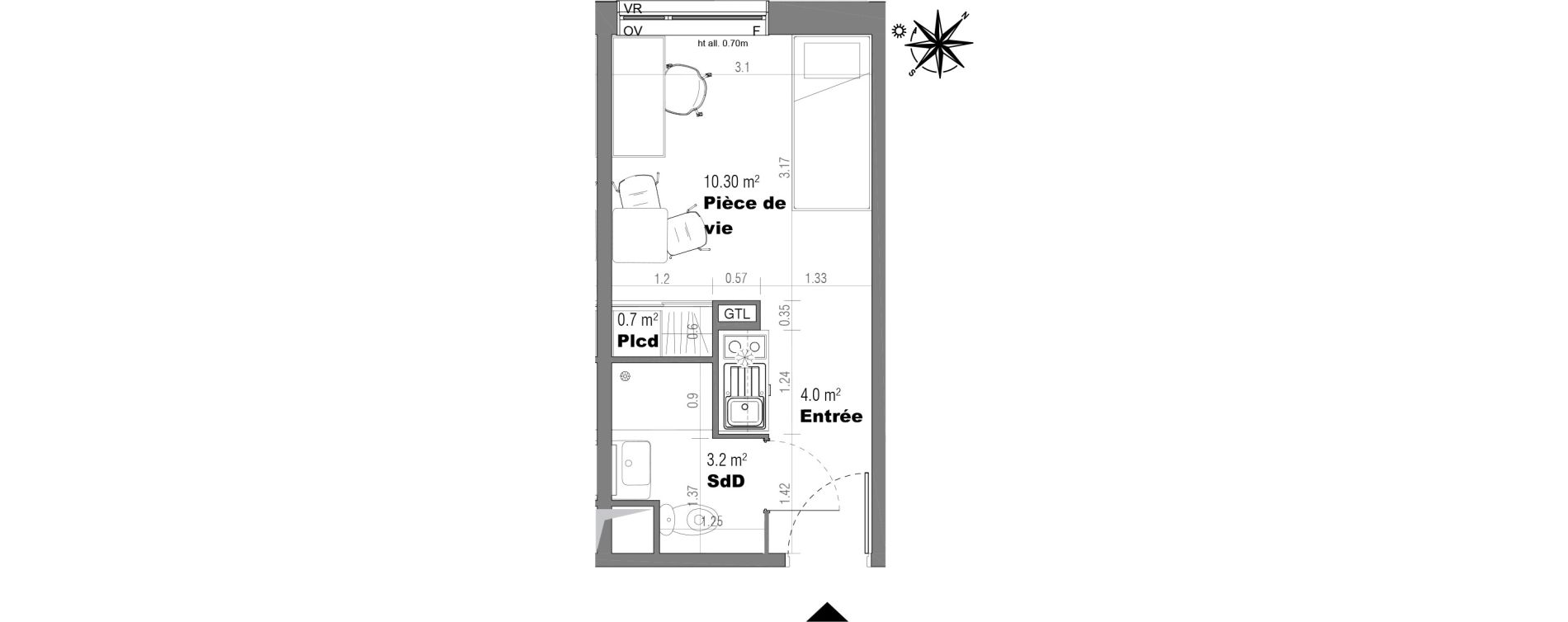 Appartement T1 de 18,20 m2 &agrave; Villeneuve-D'Ascq Poste