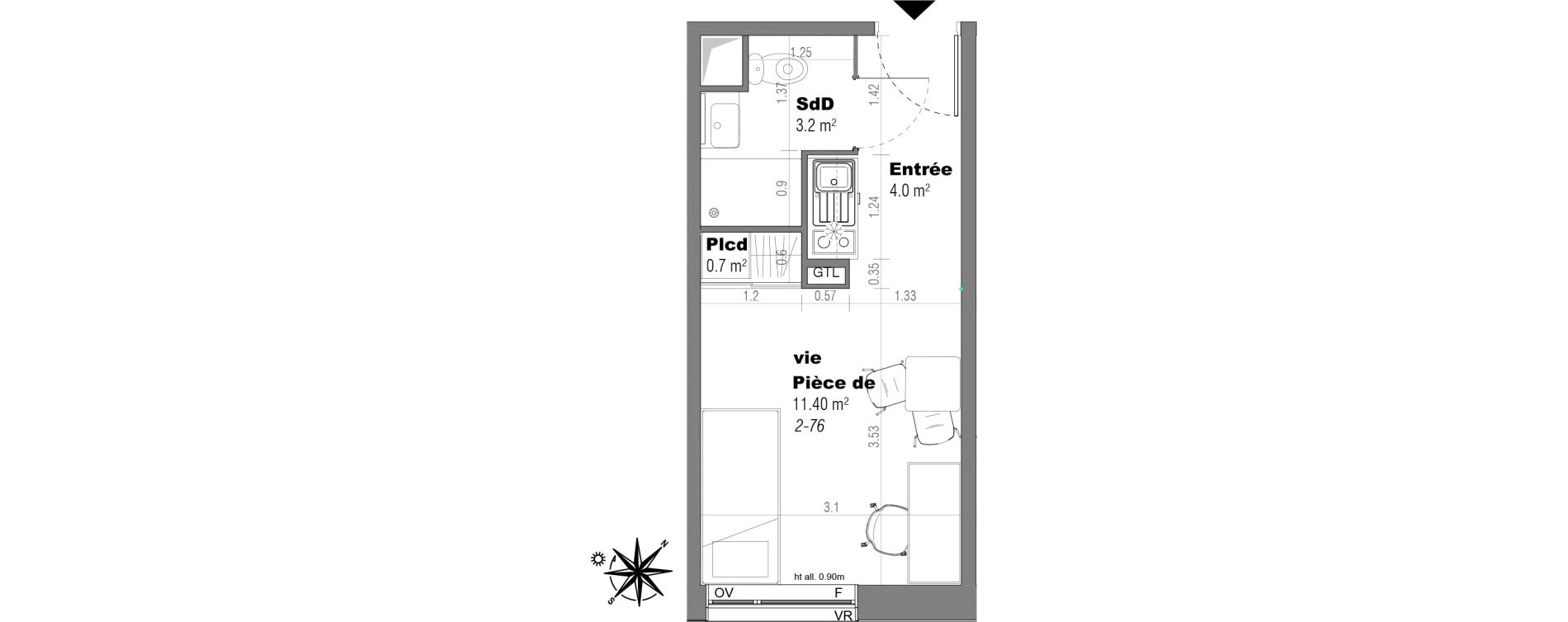 Appartement T1 de 19,30 m2 &agrave; Villeneuve-D'Ascq Poste