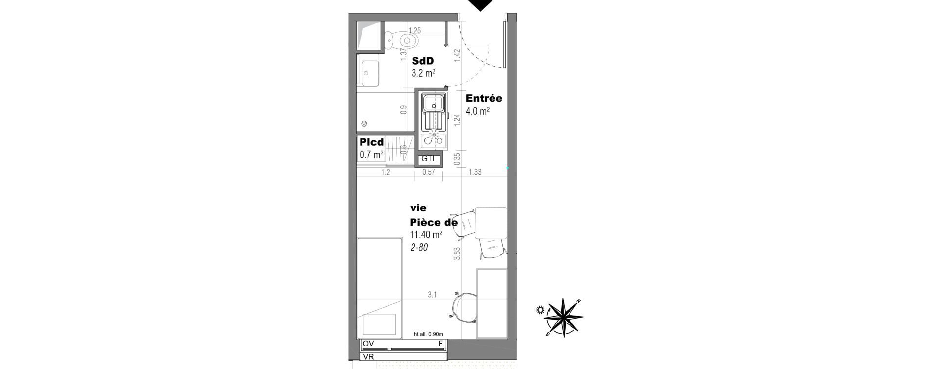 Appartement T1 de 19,30 m2 &agrave; Villeneuve-D'Ascq Poste