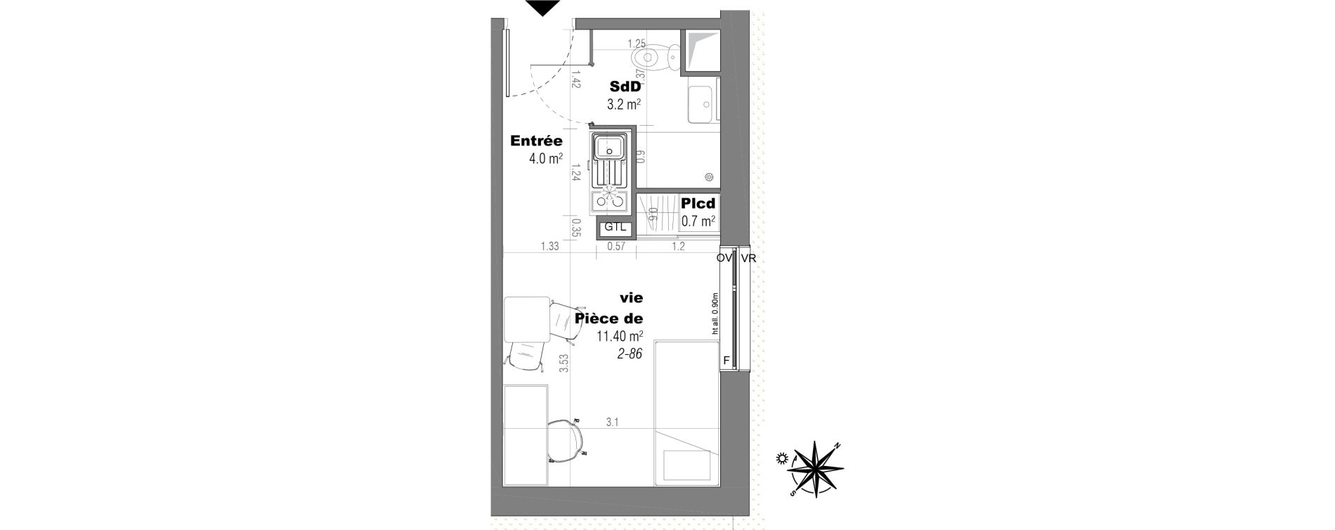 Appartement T1 de 19,30 m2 &agrave; Villeneuve-D'Ascq Poste