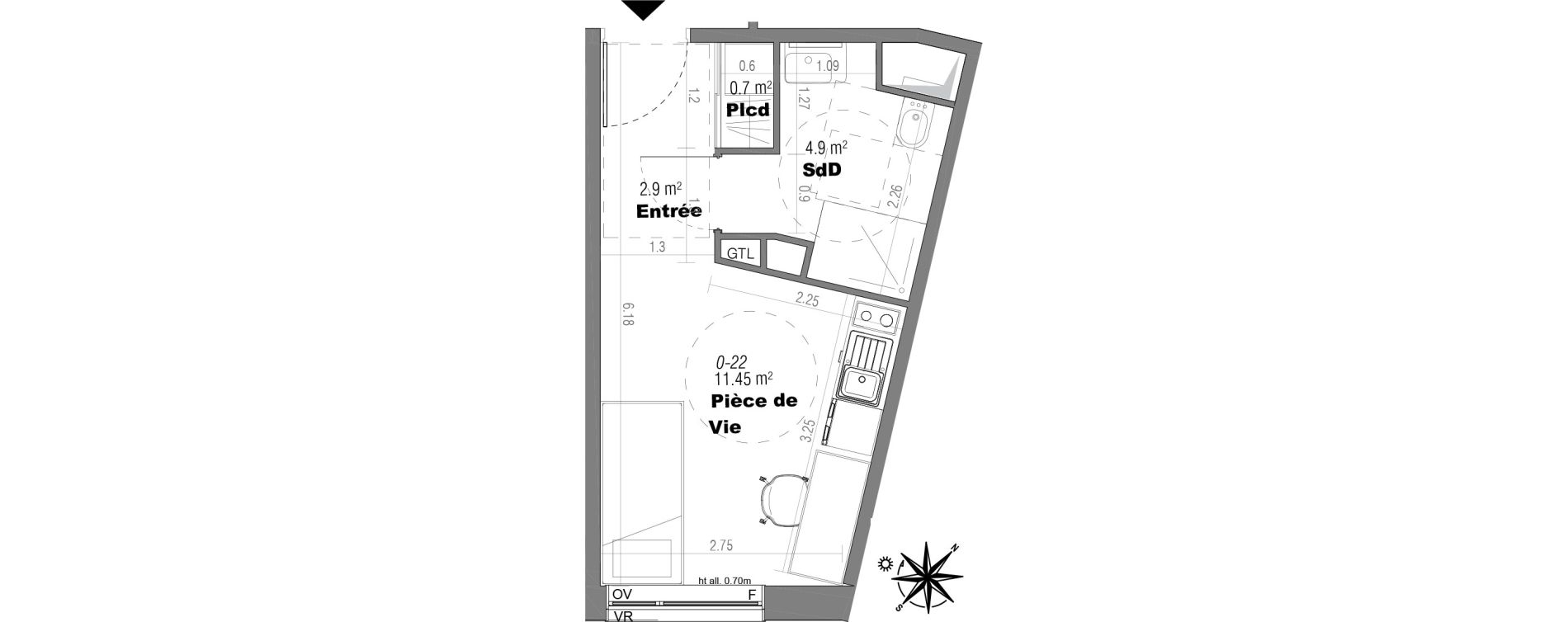 Appartement T1 de 19,95 m2 &agrave; Villeneuve-D'Ascq Poste