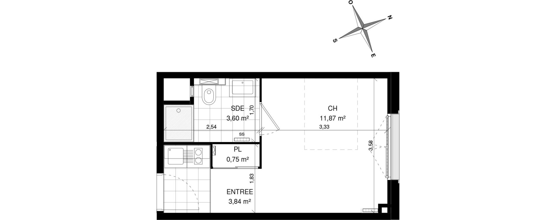 Appartement T1 de 20,06 m2 &agrave; Villeneuve-D'Ascq La maillerie