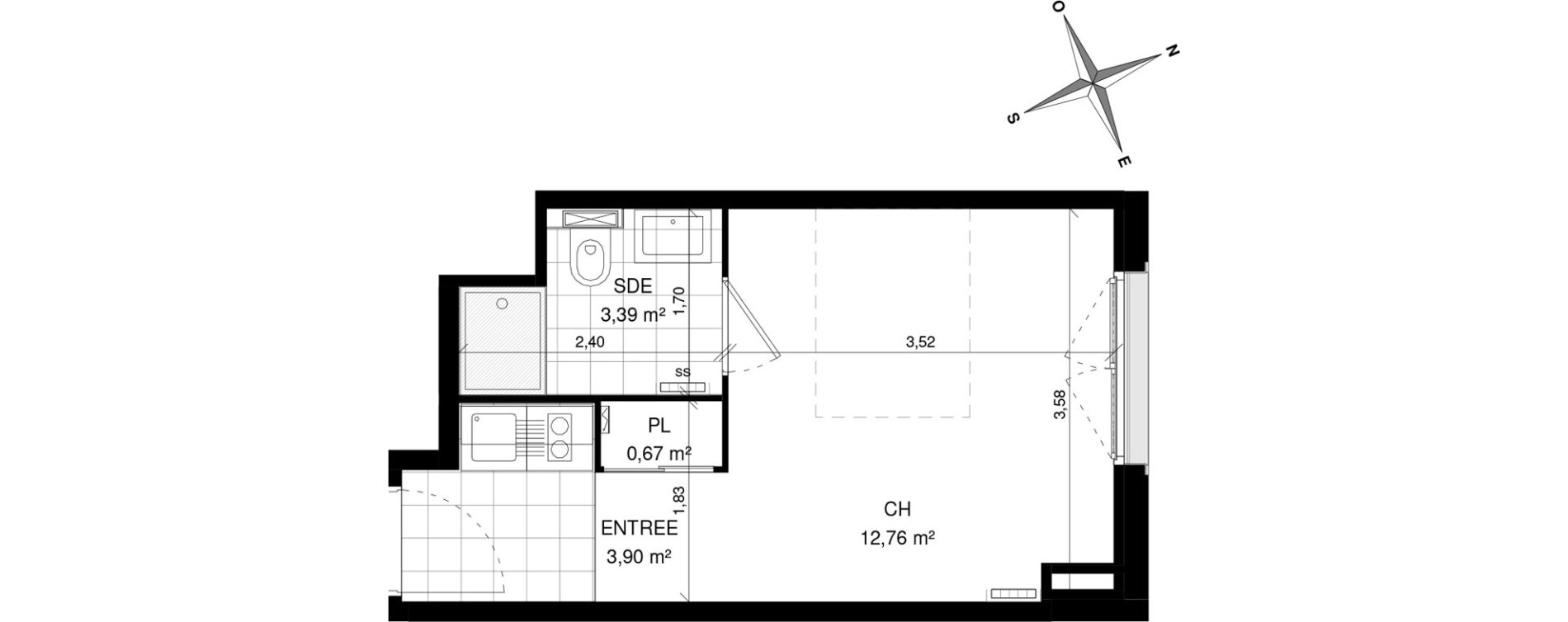 Appartement T1 de 20,72 m2 &agrave; Villeneuve-D'Ascq La maillerie